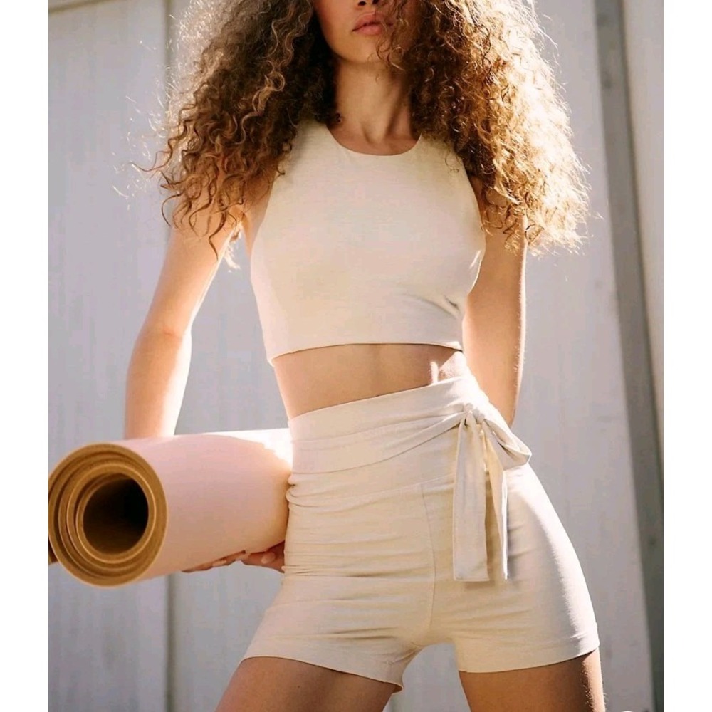 Free People FP Movement High Tie Bike Short‎ Set Cream XL NWT Active Athleisure